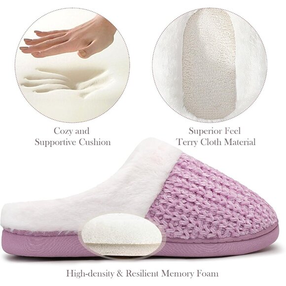 Indoor/Outdoor Women's Memory Foam Slippers - Cozy Purple Size 9 with Anti-Skid - Picture 4 of 4